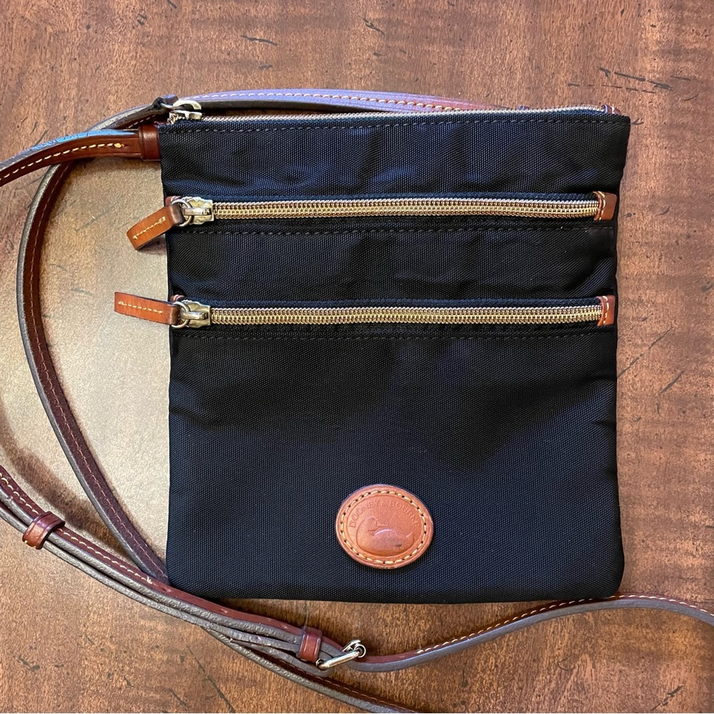 Dooney & Bourke Nylon Leather Triple Zip Crossbody - Black